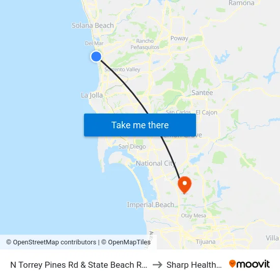 N Torrey Pines Rd & State Beach Reserve to Sharp Healthcare map