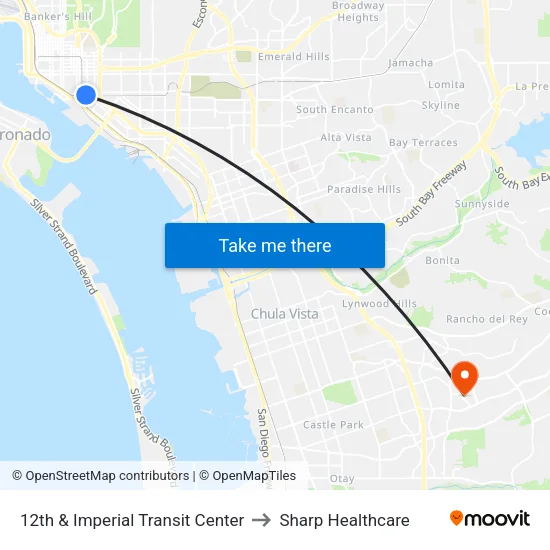 12th & Imperial Transit Center to Sharp Healthcare map