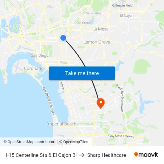 I-15 Centerline Sta & El Cajon Bl to Sharp Healthcare map