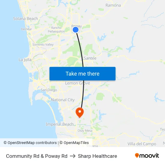 Community Rd & Poway Rd to Sharp Healthcare map