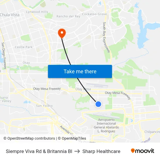 Siempre Viva Rd & Britannia Bl to Sharp Healthcare map