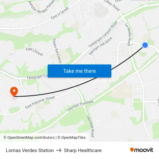 Lomas Verdes Station to Sharp Healthcare map