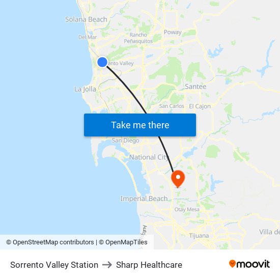 Sorrento Valley Station to Sharp Healthcare map