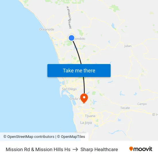 Mission Rd & Mission Hills Hs to Sharp Healthcare map