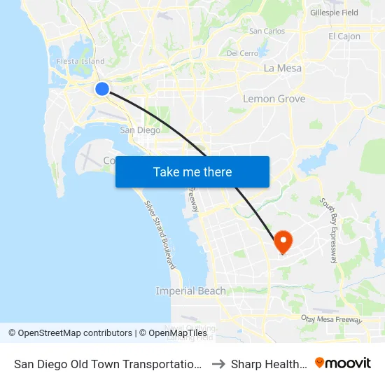 San Diego Old Town Transportation Center to Sharp Healthcare map
