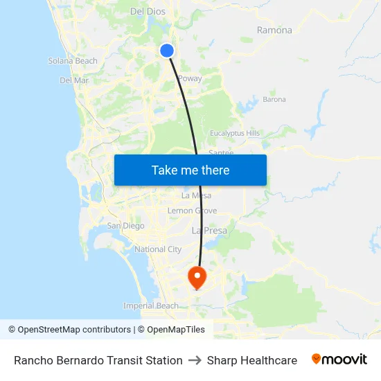 Rancho Bernardo Transit Station to Sharp Healthcare map
