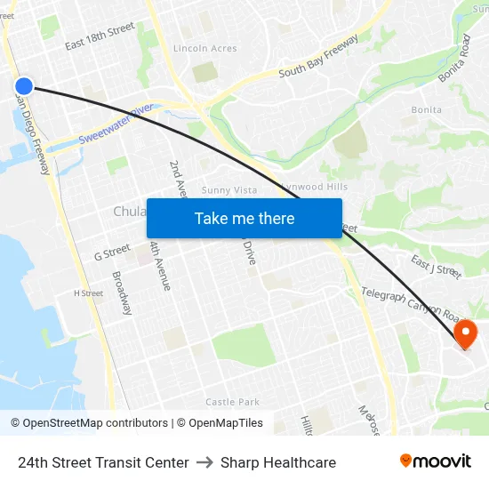 24th Street Transit Center to Sharp Healthcare map