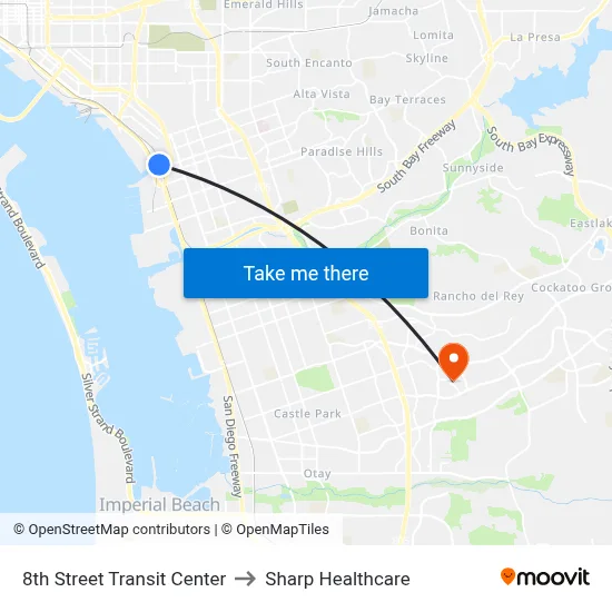 8th Street Transit Center to Sharp Healthcare map
