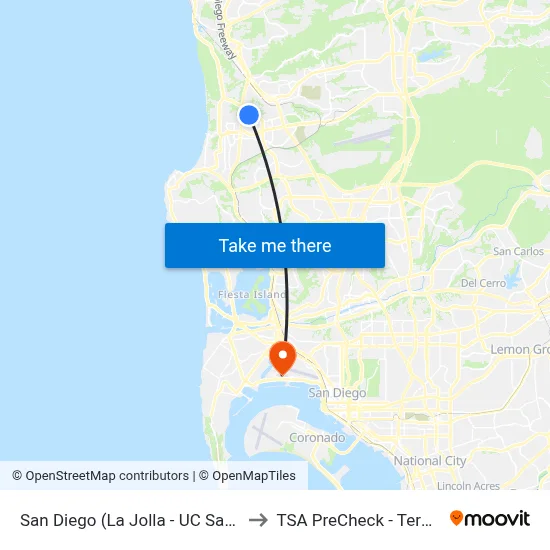 San Diego (La Jolla - UC San Diego) to TSA PreCheck - Terminal 2 map