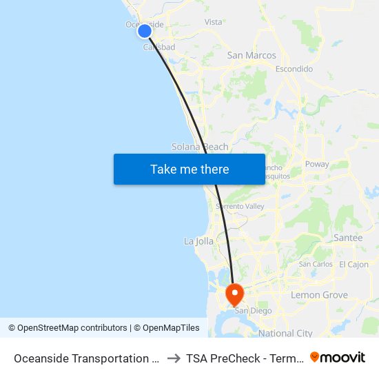 Oceanside Transportation Center to TSA PreCheck - Terminal 2 map