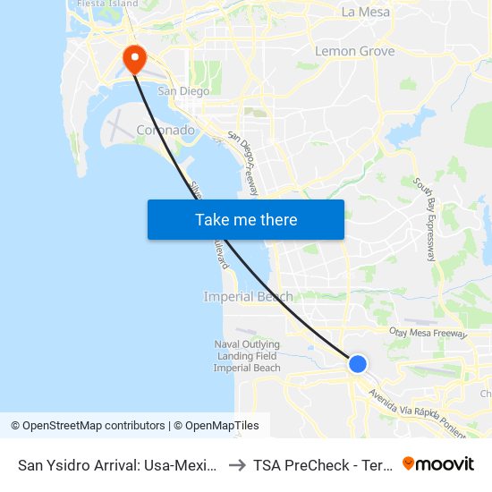 San Ysidro Arrival: Usa-Mexico Border to TSA PreCheck - Terminal 2 map