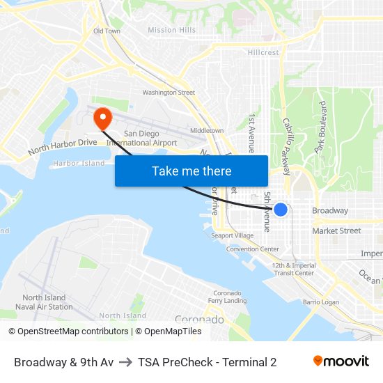 Broadway & 9th Av to TSA PreCheck - Terminal 2 map