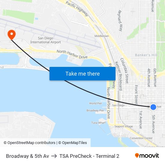 Broadway & 5th Av to TSA PreCheck - Terminal 2 map