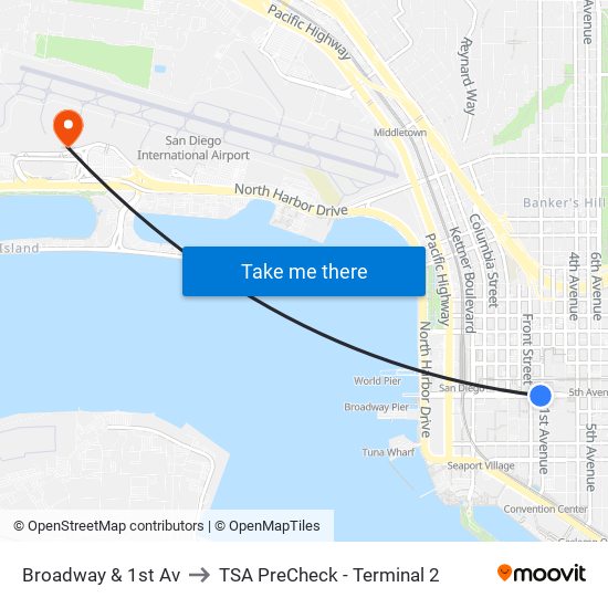 Broadway & 1st Av to TSA PreCheck - Terminal 2 map