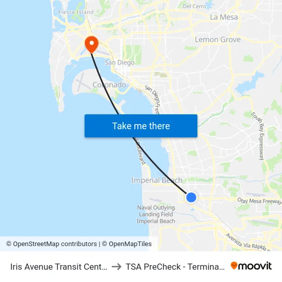 Iris Avenue Transit Center to TSA PreCheck - Terminal 2 map