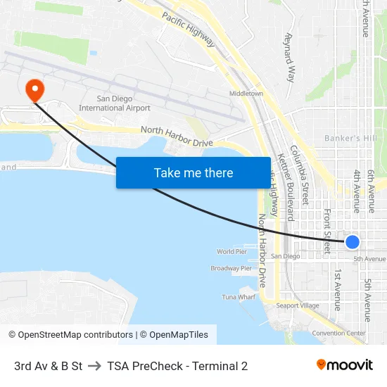 3rd Av & B St to TSA PreCheck - Terminal 2 map
