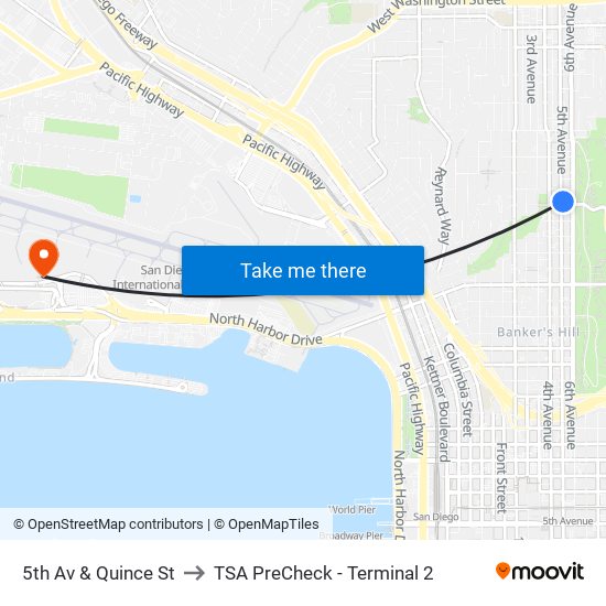 5th Av & Quince St to TSA PreCheck - Terminal 2 map