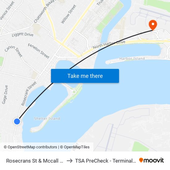 Rosecrans St & Mccall St to TSA PreCheck - Terminal 2 map