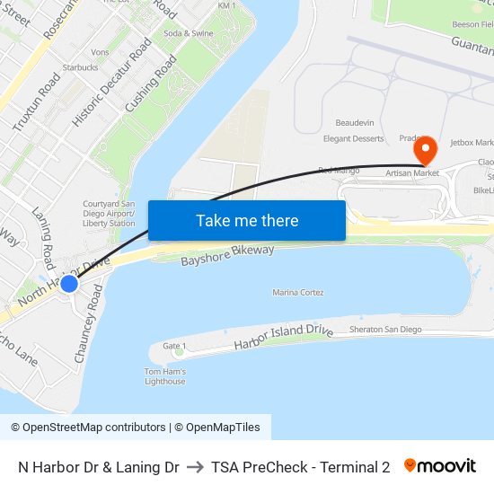 N Harbor Dr & Laning Dr to TSA PreCheck - Terminal 2 map