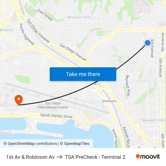 1st Av & Robinson Av to TSA PreCheck - Terminal 2 map