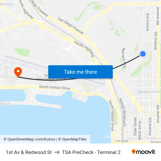 1st Av & Redwood St to TSA PreCheck - Terminal 2 map