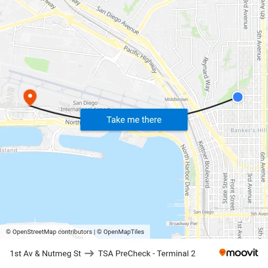 1st Av & Nutmeg St to TSA PreCheck - Terminal 2 map