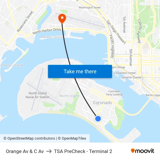 Orange Av & C Av to TSA PreCheck - Terminal 2 map