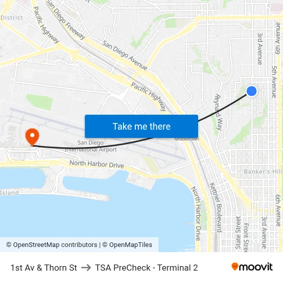 1st Av & Thorn St to TSA PreCheck - Terminal 2 map