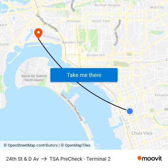 24th St & D Av to TSA PreCheck - Terminal 2 map