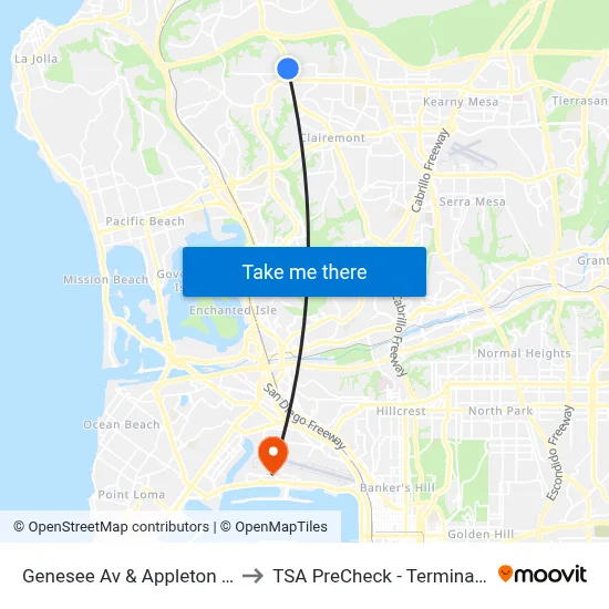 Genesee Av & Appleton St to TSA PreCheck - Terminal 2 map