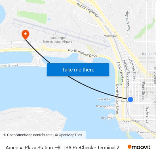 America Plaza Station to TSA PreCheck - Terminal 2 map