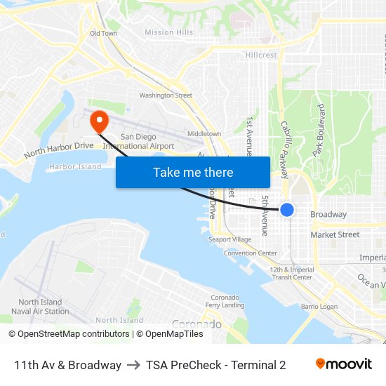 11th Av & Broadway to TSA PreCheck - Terminal 2 map