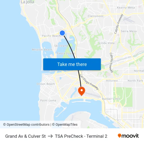 Grand Av & Culver St to TSA PreCheck - Terminal 2 map