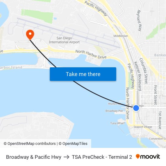 Broadway & Pacific Hwy to TSA PreCheck - Terminal 2 map