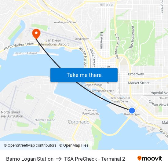 Barrio Logan Station to TSA PreCheck - Terminal 2 map