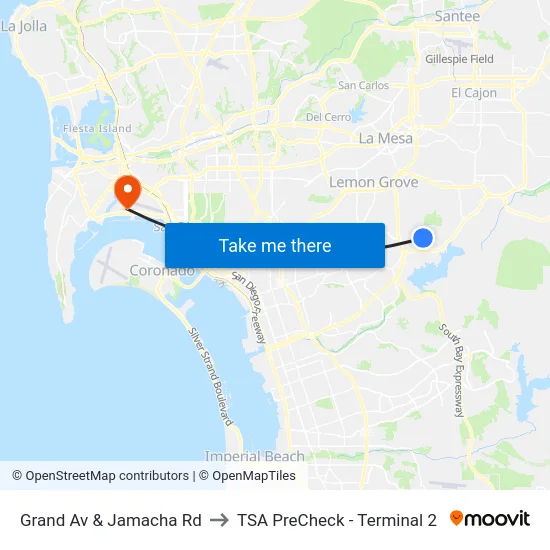 Grand Av & Jamacha Rd to TSA PreCheck - Terminal 2 map