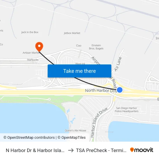 N Harbor Dr & Harbor Island Dr to TSA PreCheck - Terminal 2 map