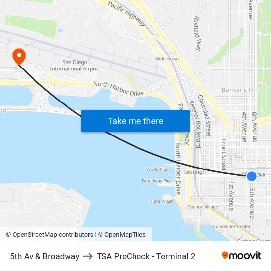 5th Av & Broadway to TSA PreCheck - Terminal 2 map