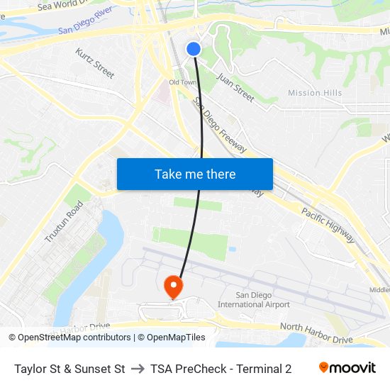 Taylor St & Sunset St to TSA PreCheck - Terminal 2 map