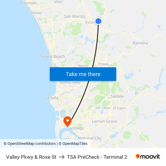 Valley Pkwy & Rose St to TSA PreCheck - Terminal 2 map