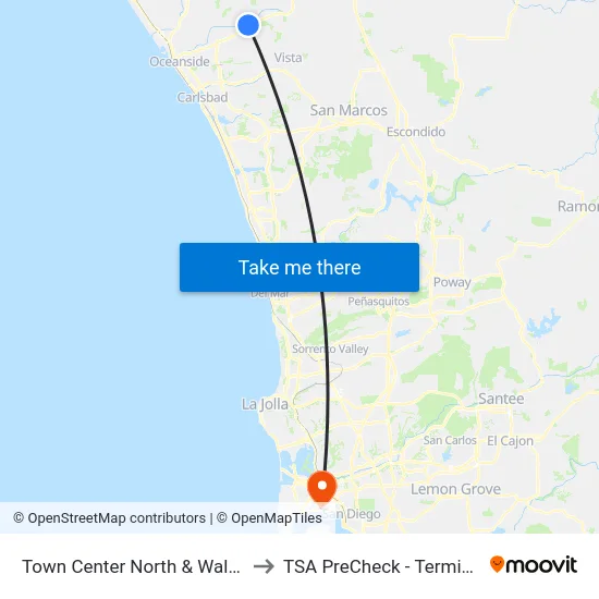 Town Center North & Walmart to TSA PreCheck - Terminal 2 map