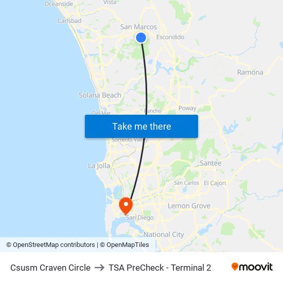 Csusm Craven Circle to TSA PreCheck - Terminal 2 map