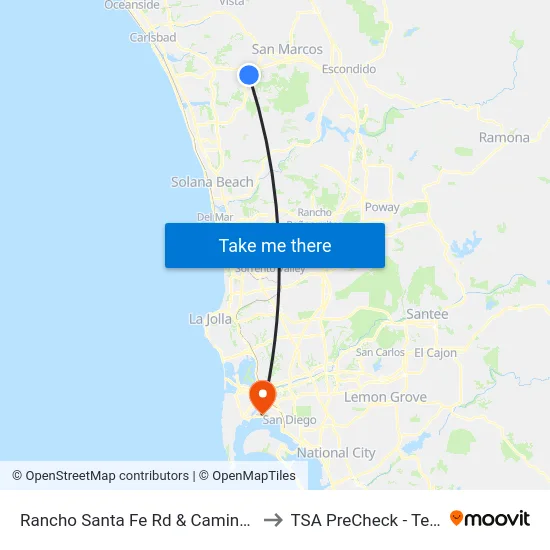 Rancho Santa Fe Rd & Camino Del Arroyo to TSA PreCheck - Terminal 2 map