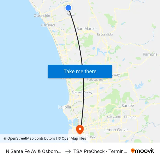 N Santa Fe Av & Osborne St to TSA PreCheck - Terminal 2 map