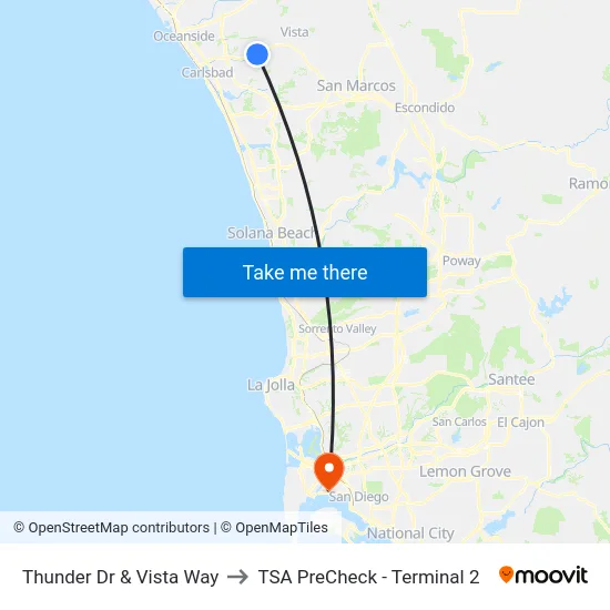 Thunder Dr & Vista Way to TSA PreCheck - Terminal 2 map
