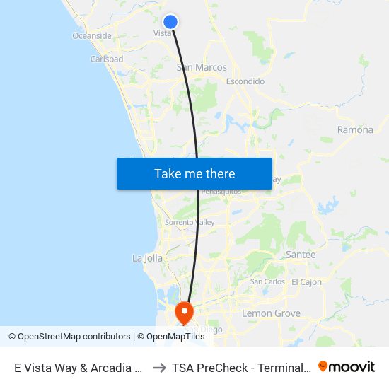 E Vista Way & Arcadia Av to TSA PreCheck - Terminal 2 map