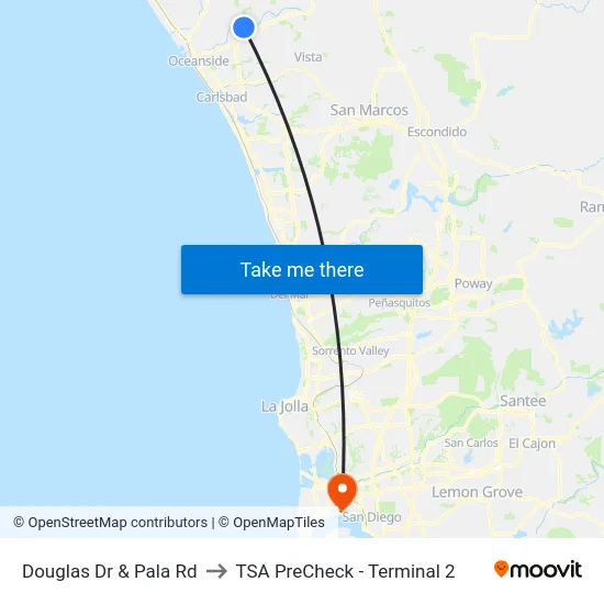 Douglas Dr & Pala Rd to TSA PreCheck - Terminal 2 map