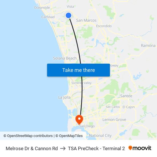 Melrose Dr & Cannon Rd to TSA PreCheck - Terminal 2 map