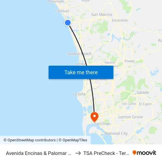 Avenida Encinas & Palomar Airport Rd to TSA PreCheck - Terminal 2 map