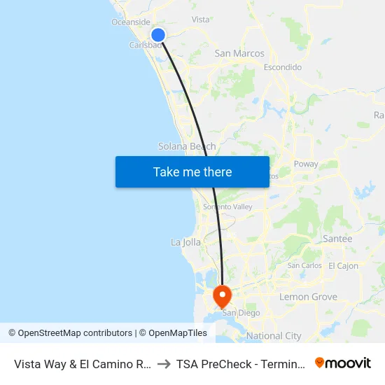 Vista Way & El Camino Real to TSA PreCheck - Terminal 2 map